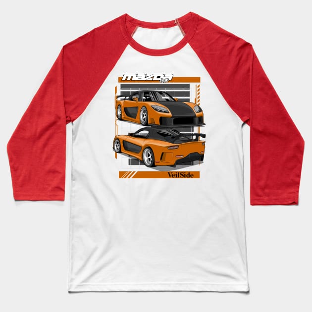 Mazda Veilside Orange and Black Tone Baseball T-Shirt by Aiqkids Design